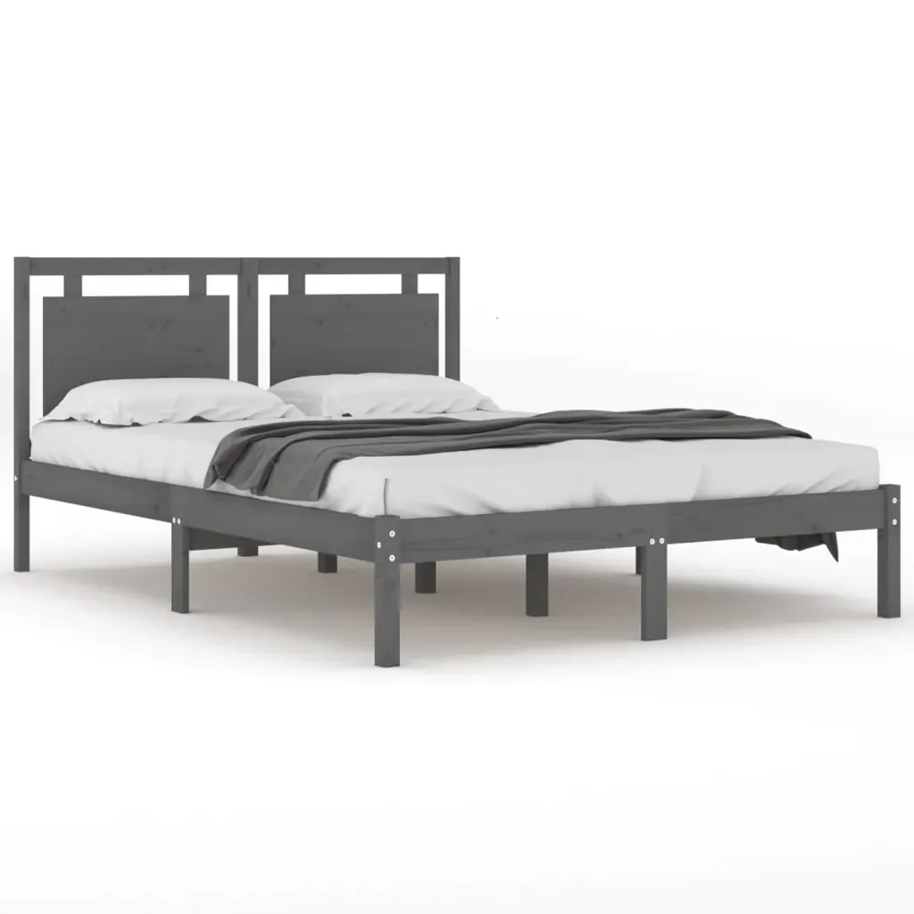 Letto matrimoniale | Letto per adulti | Giroletto Grigio in Legno Massello 200x200 cm