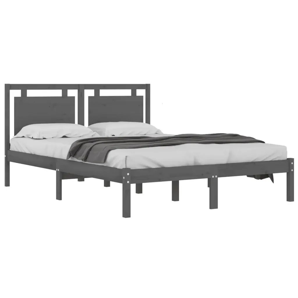 Letto matrimoniale | Letto per adulti | Giroletto Grigio in Legno Massello 200x200 cm - Image 3