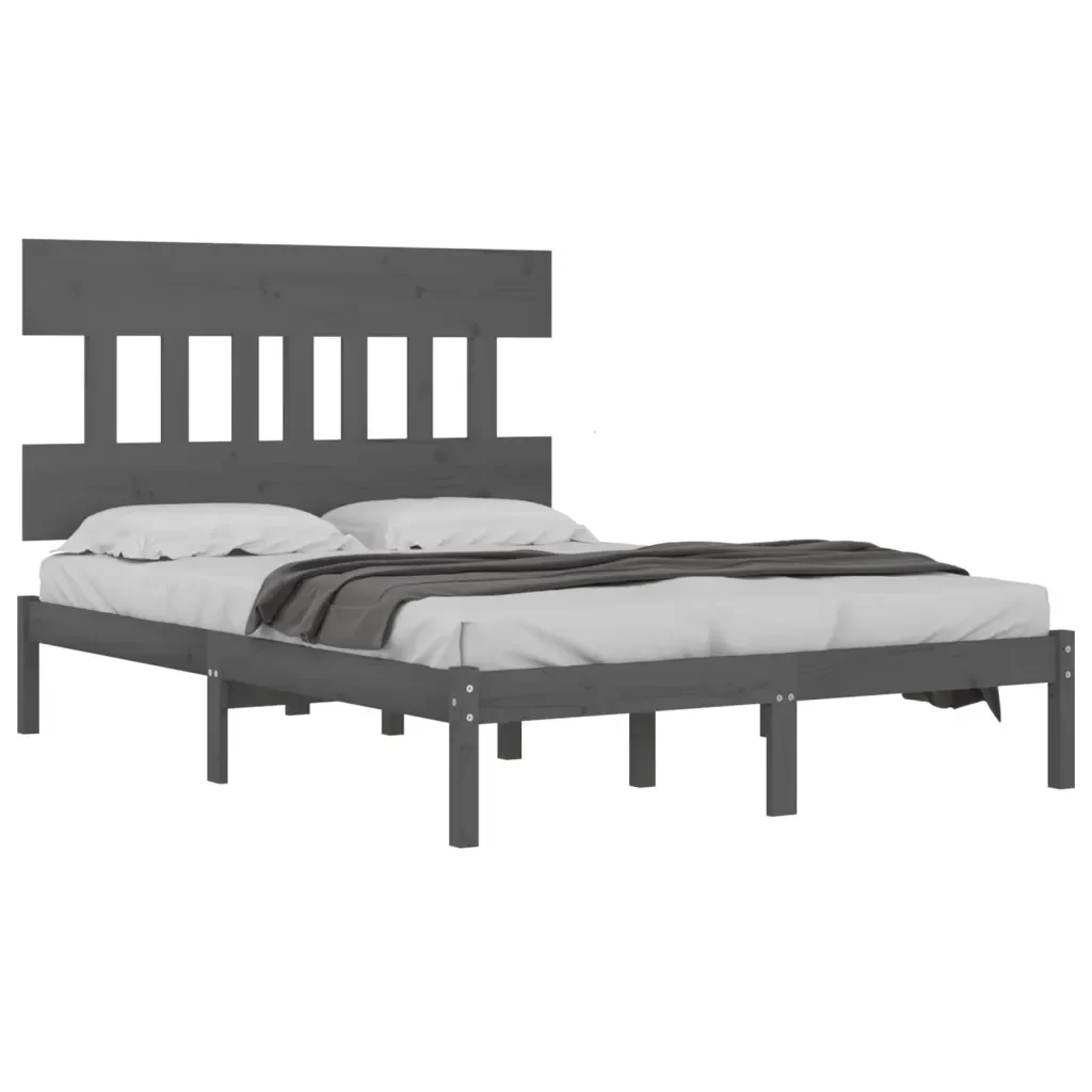 Letto matrimoniale | Letto per adulti | Giroletto Grigio in Legno Massello 200x200 cm - Image 3
