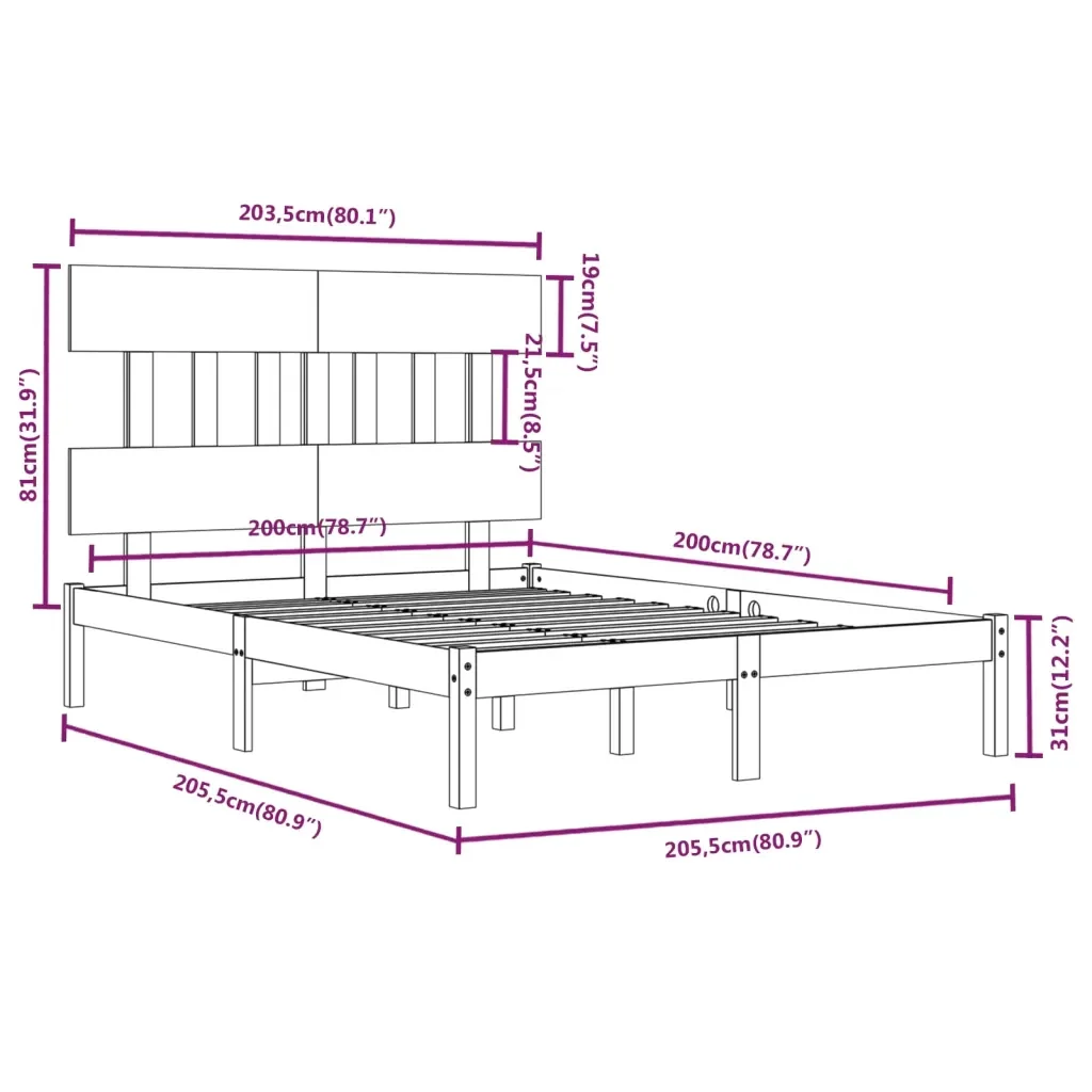 Letto matrimoniale | Letto per adulti | Giroletto Grigio in Legno Massello 200x200 cm - Image 6