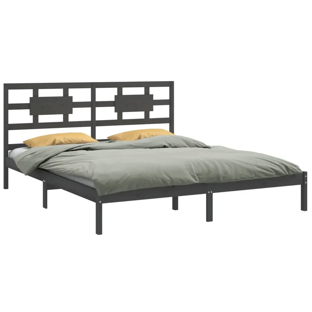 Letto matrimoniale | Letto per adulti | Giroletto Grigio in Legno Massello 200x200 cm - Image 4