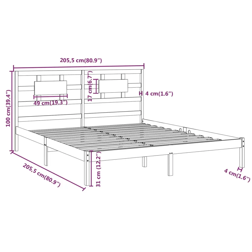 Letto matrimoniale | Letto per adulti | Giroletto Grigio in Legno Massello 200x200 cm - Image 8