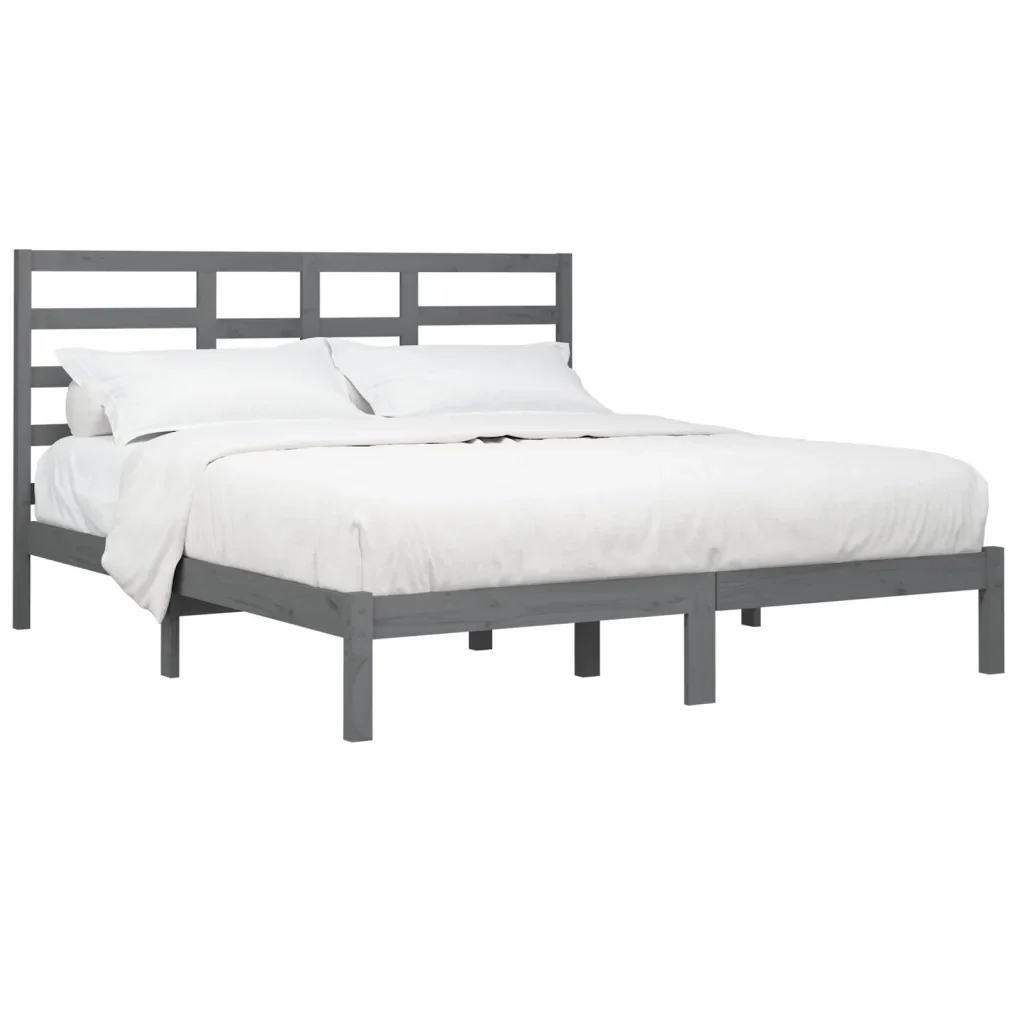 Letto matrimoniale | Letto per adulti | Giroletto Grigio in Legno Massello 200x200 cm - Image 4