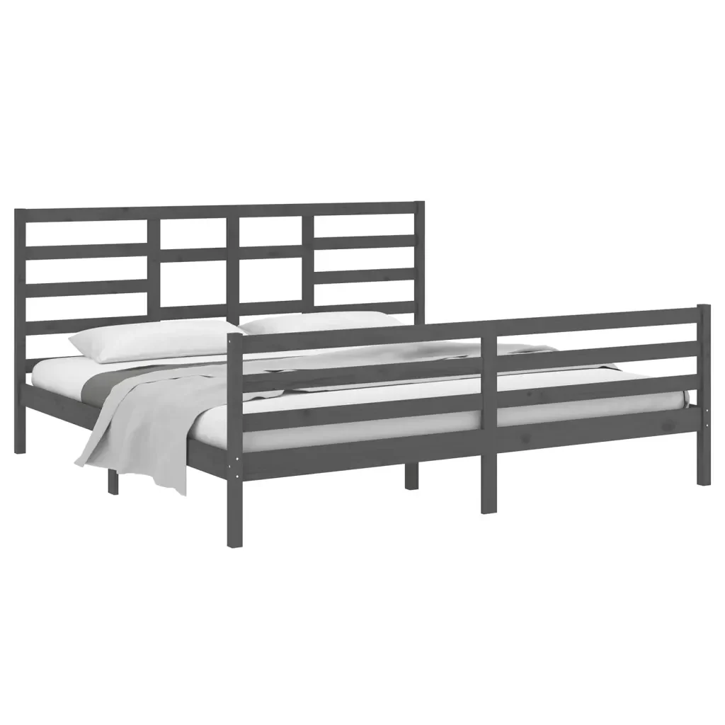 Letto matrimoniale | Letto per adulti | Giroletto Grigio in Legno Massello 200x200 cm - Image 4