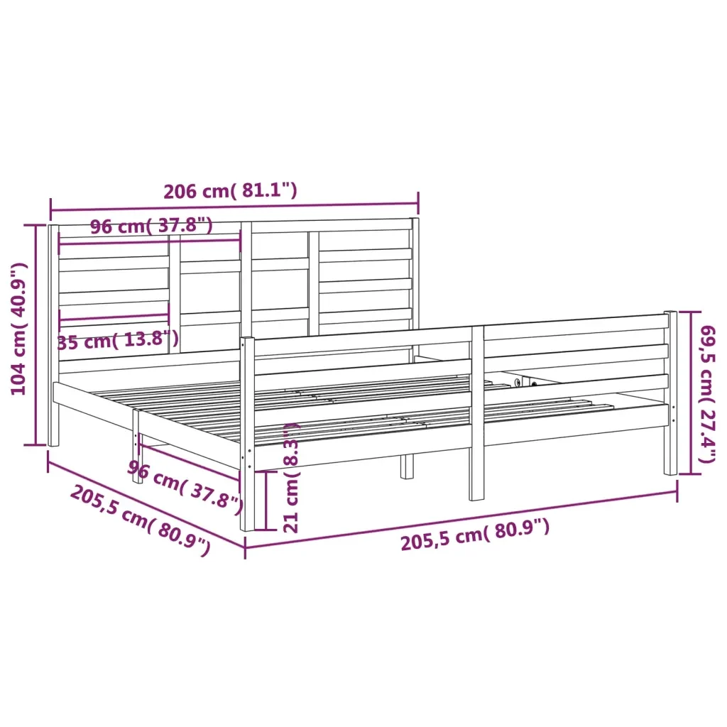 Letto matrimoniale | Letto per adulti | Giroletto Grigio in Legno Massello 200x200 cm - Image 6