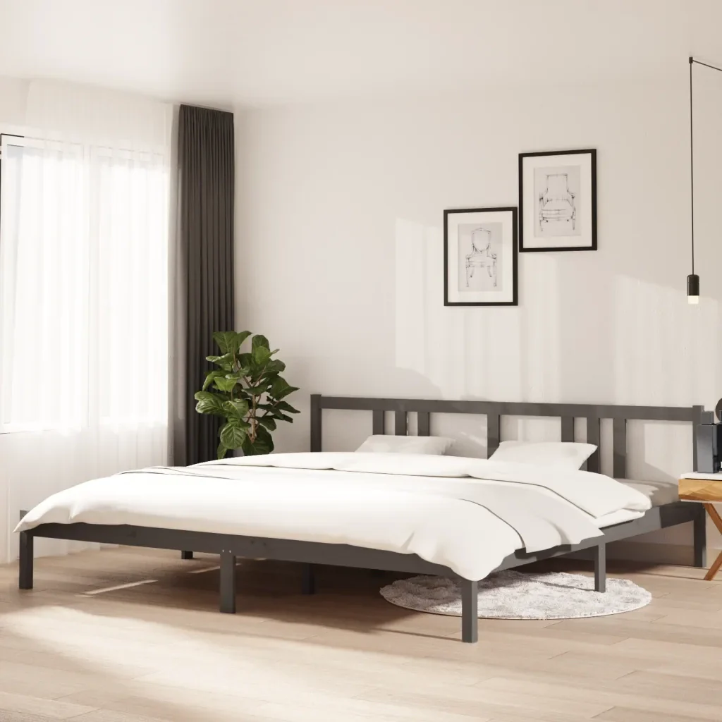 Letto matrimoniale | Letto per adulti | Giroletto Grigio in Legno Massello 200x200 cm - Image 2