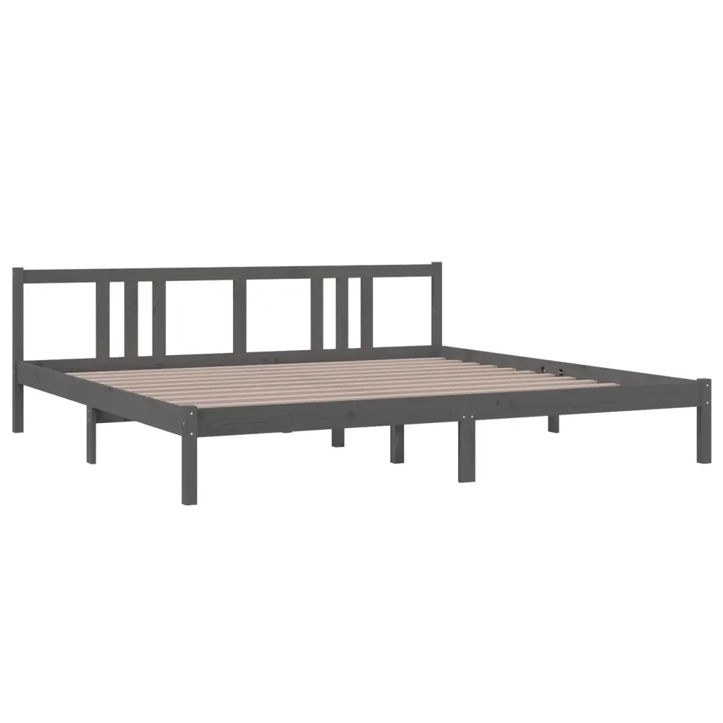 Letto matrimoniale | Letto per adulti | Giroletto Grigio in Legno Massello 200x200 cm - Image 4