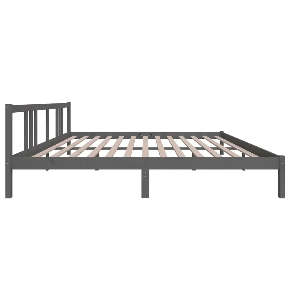 Letto matrimoniale | Letto per adulti | Giroletto Grigio in Legno Massello 200x200 cm - Image 5