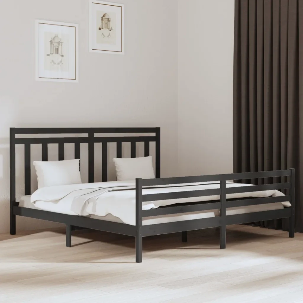 Letto matrimoniale | Letto per adulti | Giroletto Grigio in Legno Massello 200x200 cm - Image 2
