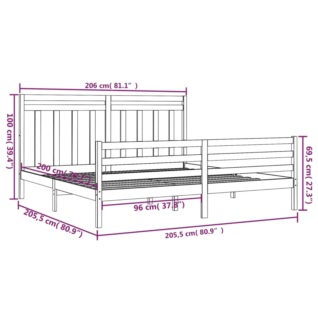 Letto matrimoniale | Letto per adulti | Giroletto Grigio in Legno Massello 200x200 cm - Image 6