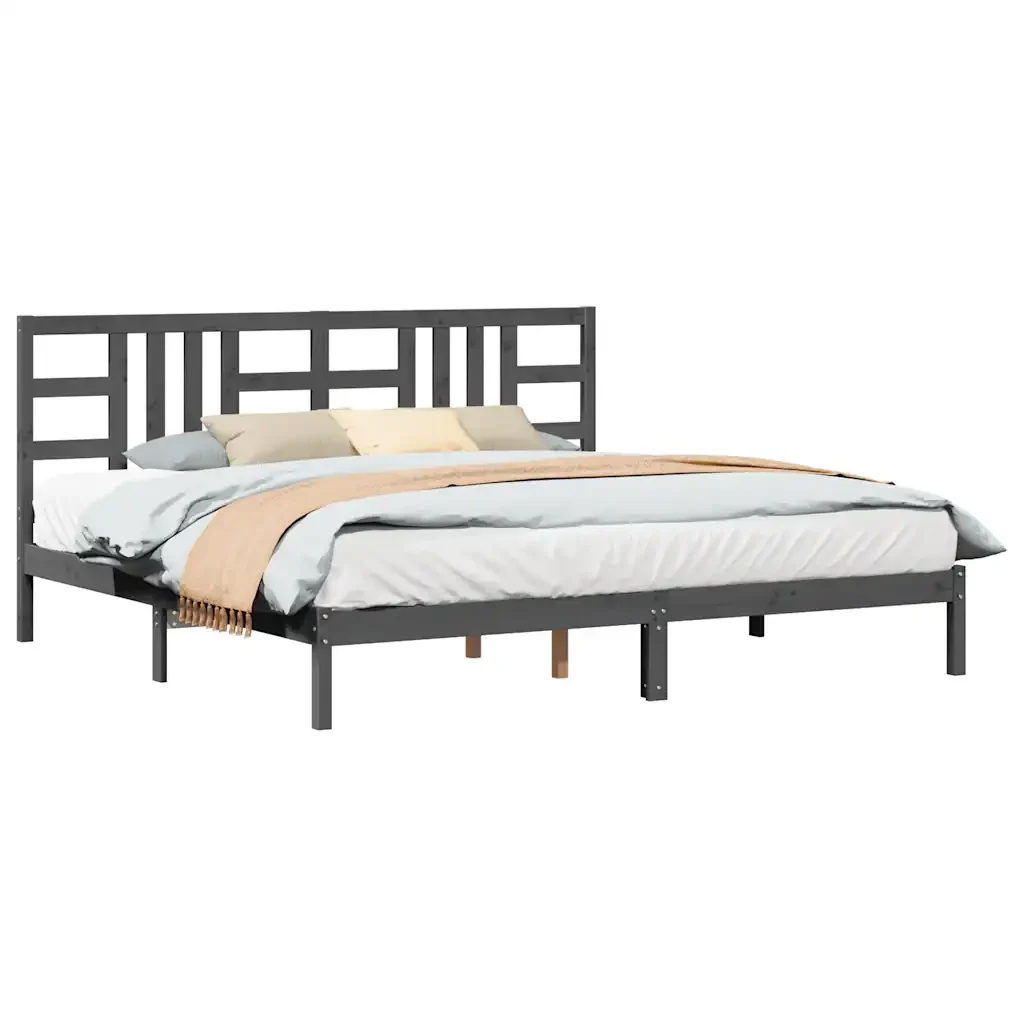 Letto matrimoniale | Letto per adulti | Giroletto Grigio in Legno Massello 200x200 cm - Image 4
