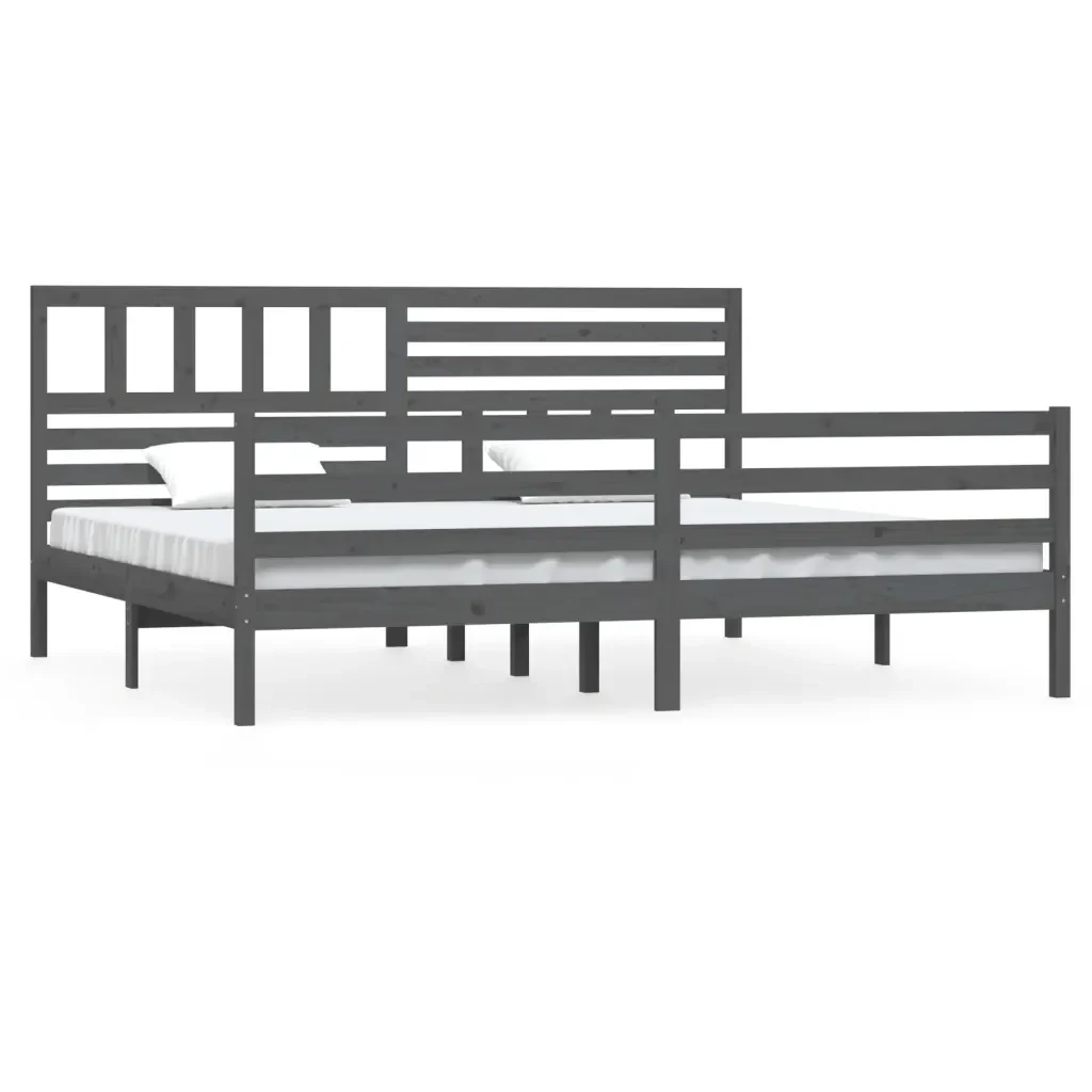 Letto matrimoniale | Letto per adulti | Giroletto Grigio in Legno Massello di Pino 200x200 cm