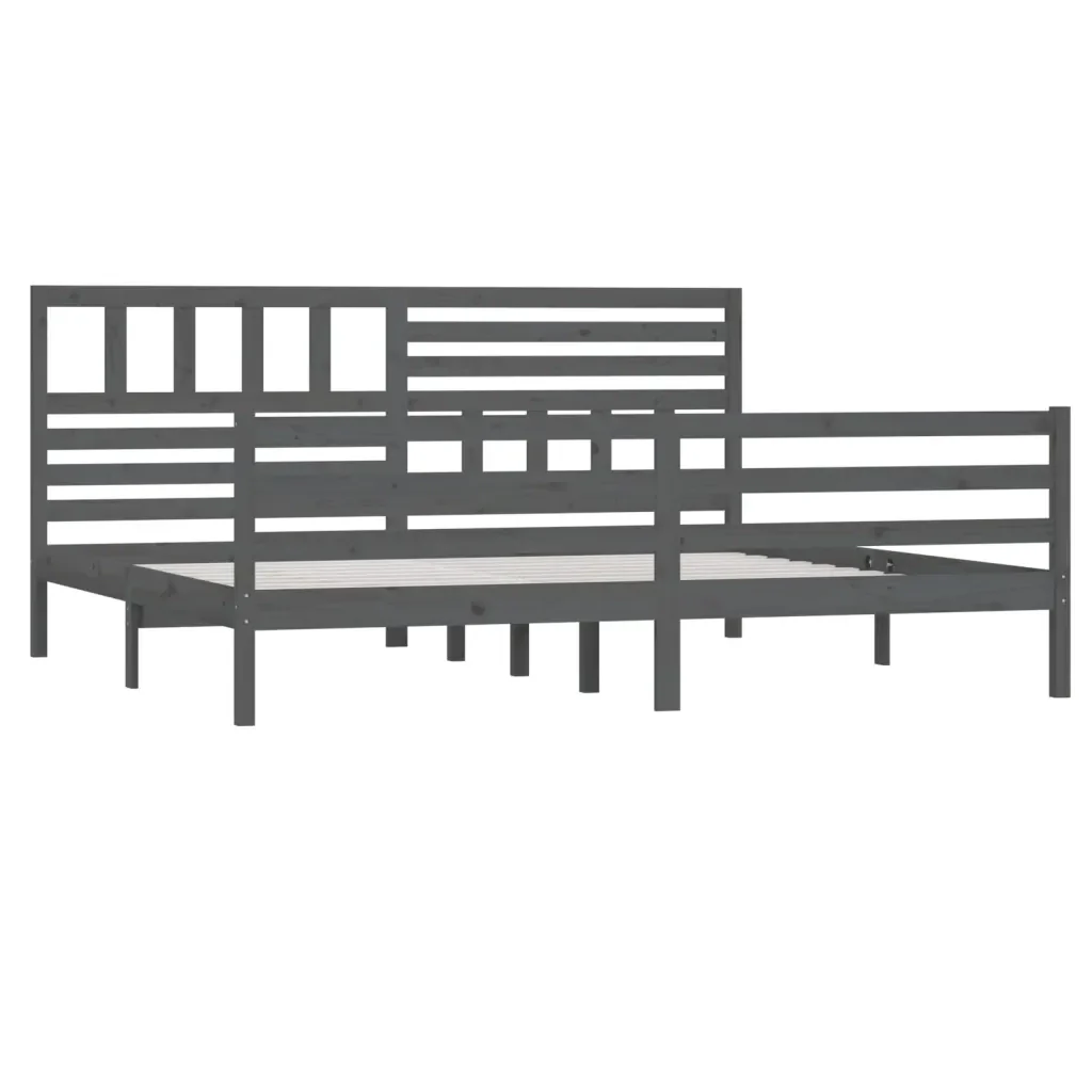 Letto matrimoniale | Letto per adulti | Giroletto Grigio in Legno Massello di Pino 200x200 cm - Image 3
