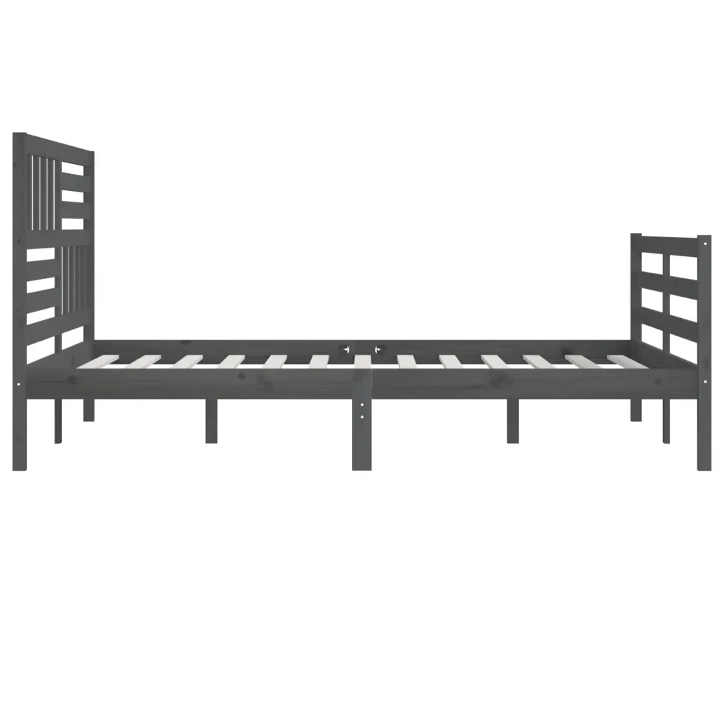 Letto matrimoniale | Letto per adulti | Giroletto Grigio in Legno Massello di Pino 200x200 cm - Image 5