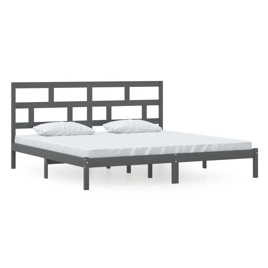 Letto matrimoniale | Letto per adulti | Giroletto Grigio in Legno Massello di Pino 200x200 cm