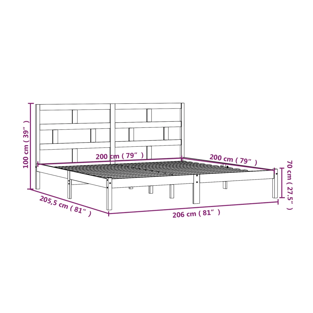 Letto matrimoniale | Letto per adulti | Giroletto Grigio in Legno Massello di Pino 200x200 cm - Image 10
