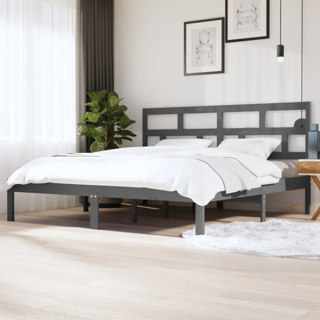 Letto matrimoniale | Letto per adulti | Giroletto Grigio in Legno Massello di Pino 200x200 cm - Image 2