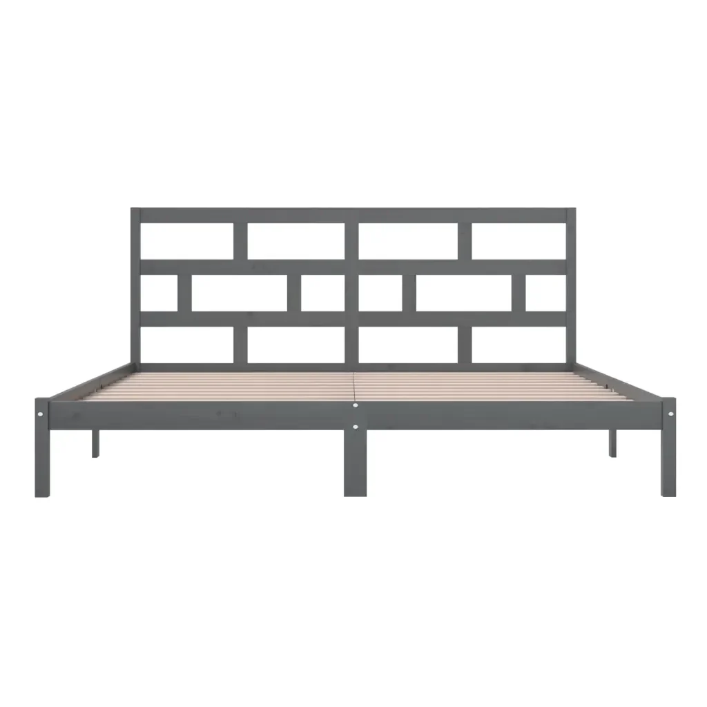 Letto matrimoniale | Letto per adulti | Giroletto Grigio in Legno Massello di Pino 200x200 cm - Image 5