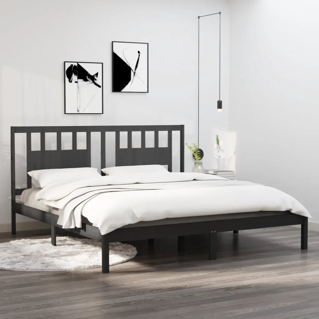 Letto matrimoniale | Letto per adulti | Giroletto Grigio in Legno Massello di Pino 200x200 cm - Image 2