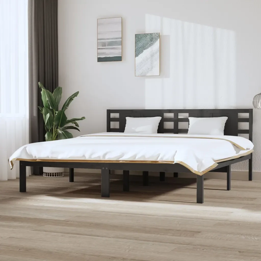 Letto matrimoniale | Letto per adulti | Giroletto Grigio in Legno Massello di Pino 200x200 cm - Image 2