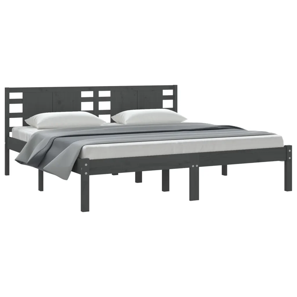 Letto matrimoniale | Letto per adulti | Giroletto Grigio in Legno Massello di Pino 200x200 cm - Image 4