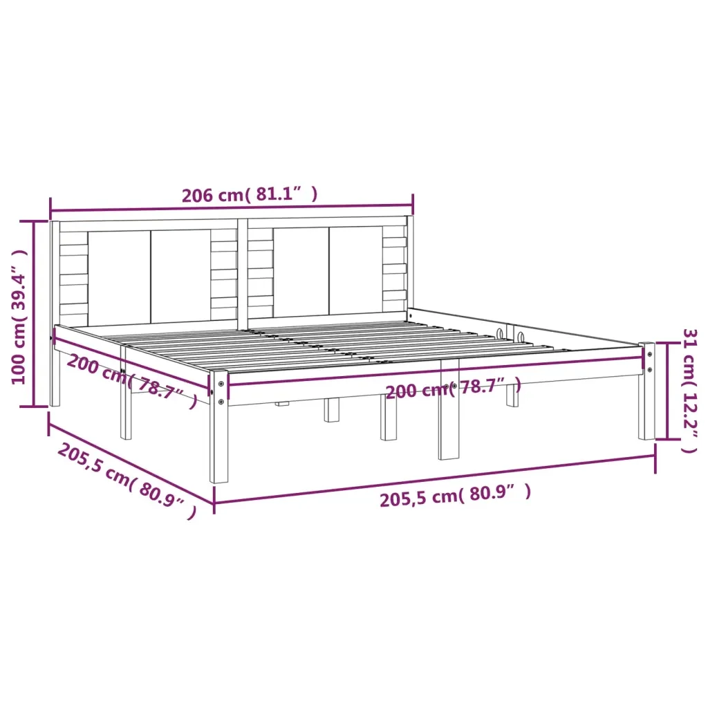 Letto matrimoniale | Letto per adulti | Giroletto Grigio in Legno Massello di Pino 200x200 cm - Image 6