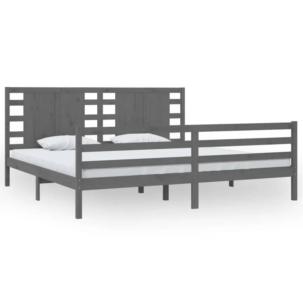 Letto matrimoniale | Letto per adulti | Giroletto Grigio in Legno Massello di Pino 200x200 cm