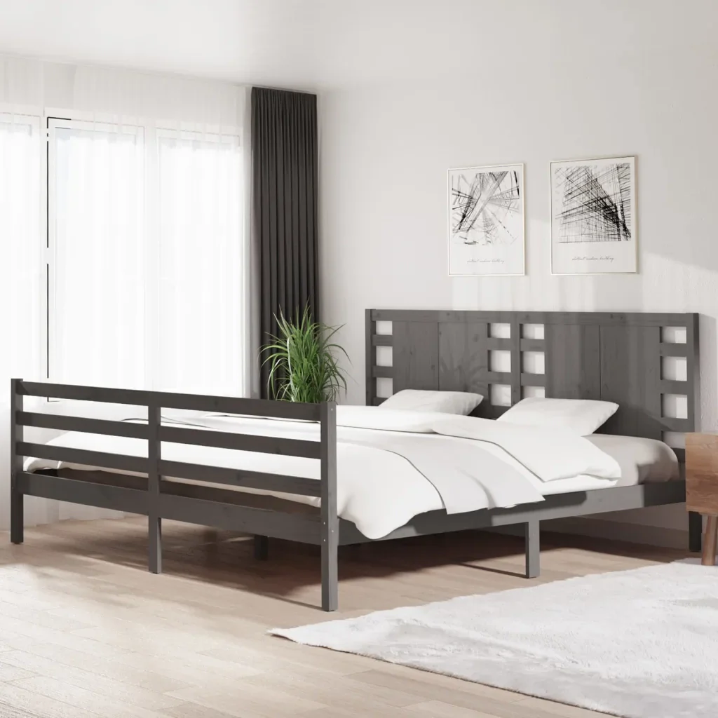 Letto matrimoniale | Letto per adulti | Giroletto Grigio in Legno Massello di Pino 200x200 cm - Image 2