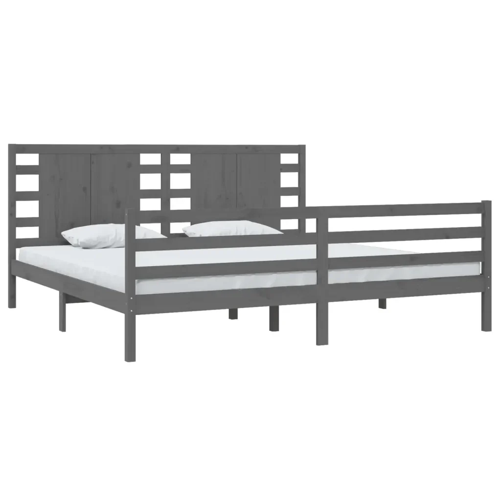 Letto matrimoniale | Letto per adulti | Giroletto Grigio in Legno Massello di Pino 200x200 cm - Image 3