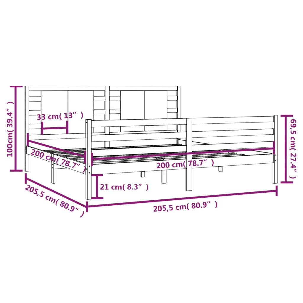 Letto matrimoniale | Letto per adulti | Giroletto Grigio in Legno Massello di Pino 200x200 cm - Image 5