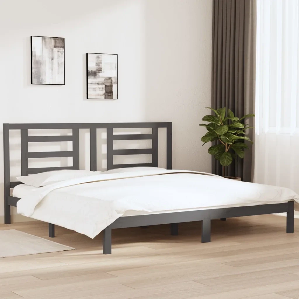 Letto matrimoniale | Letto per adulti | Giroletto Grigio in Legno Massello di Pino 200x200 cm - Image 2