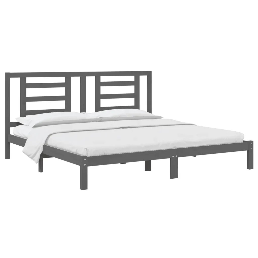 Letto matrimoniale | Letto per adulti | Giroletto Grigio in Legno Massello di Pino 200x200 cm - Image 3