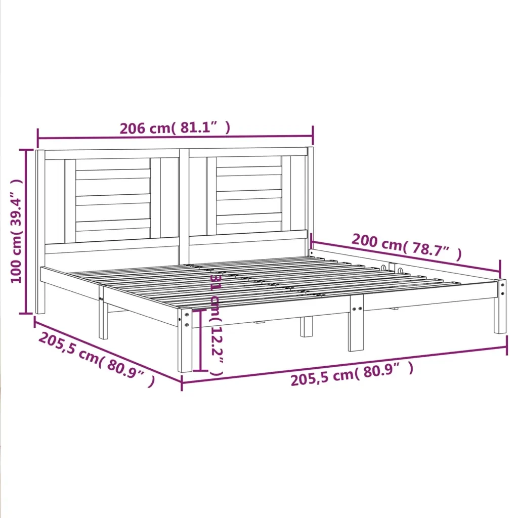 Letto matrimoniale | Letto per adulti | Giroletto Grigio in Legno Massello di Pino 200x200 cm - Image 6