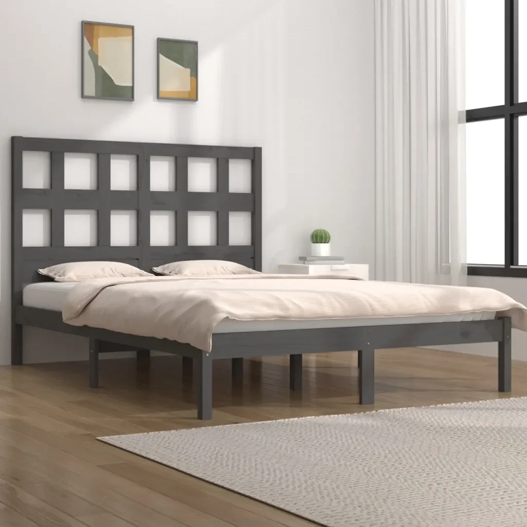 Letto matrimoniale | Letto per adulti | Giroletto Grigio in Legno Massello di Pino 200x200 cm - Image 2
