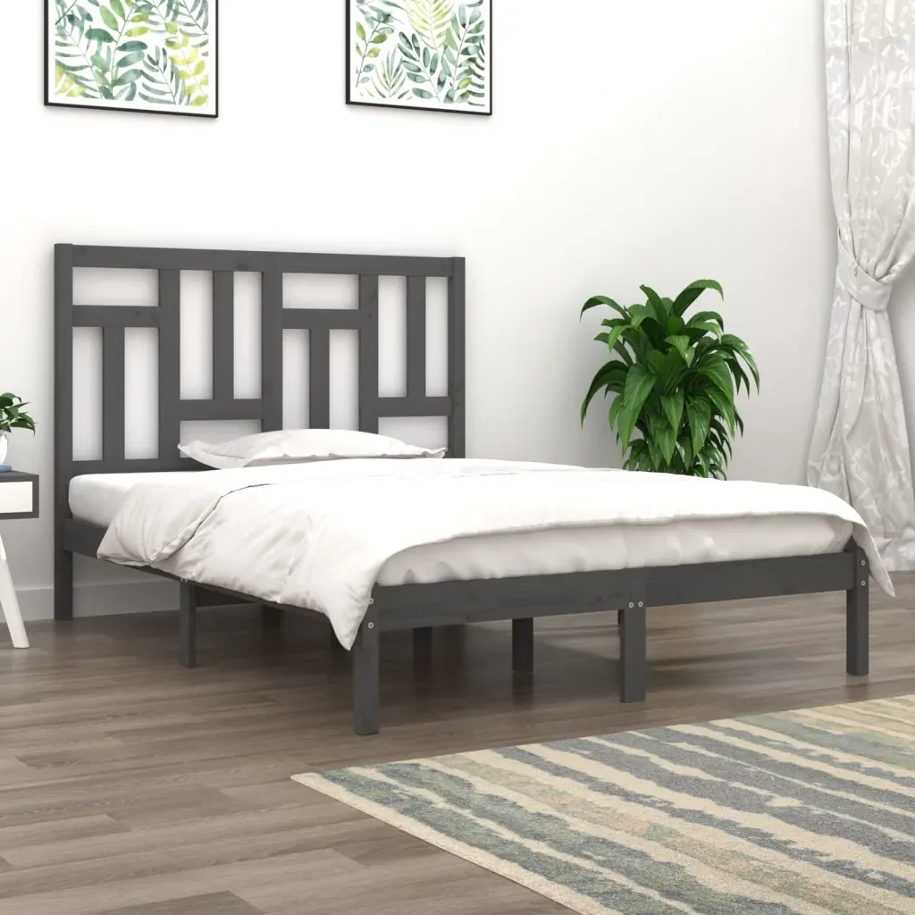 Letto matrimoniale | Letto per adulti | Giroletto Grigio in Legno Massello di Pino 200x200 cm - Image 2