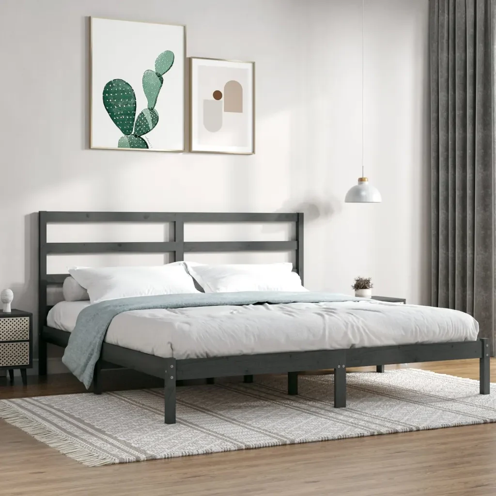 Letto matrimoniale | Letto per adulti | Giroletto Grigio in Legno Massello di Pino 200x200 cm - Image 2
