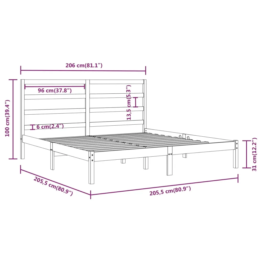 Letto matrimoniale | Letto per adulti | Giroletto Grigio in Legno Massello di Pino 200x200 cm - Image 6