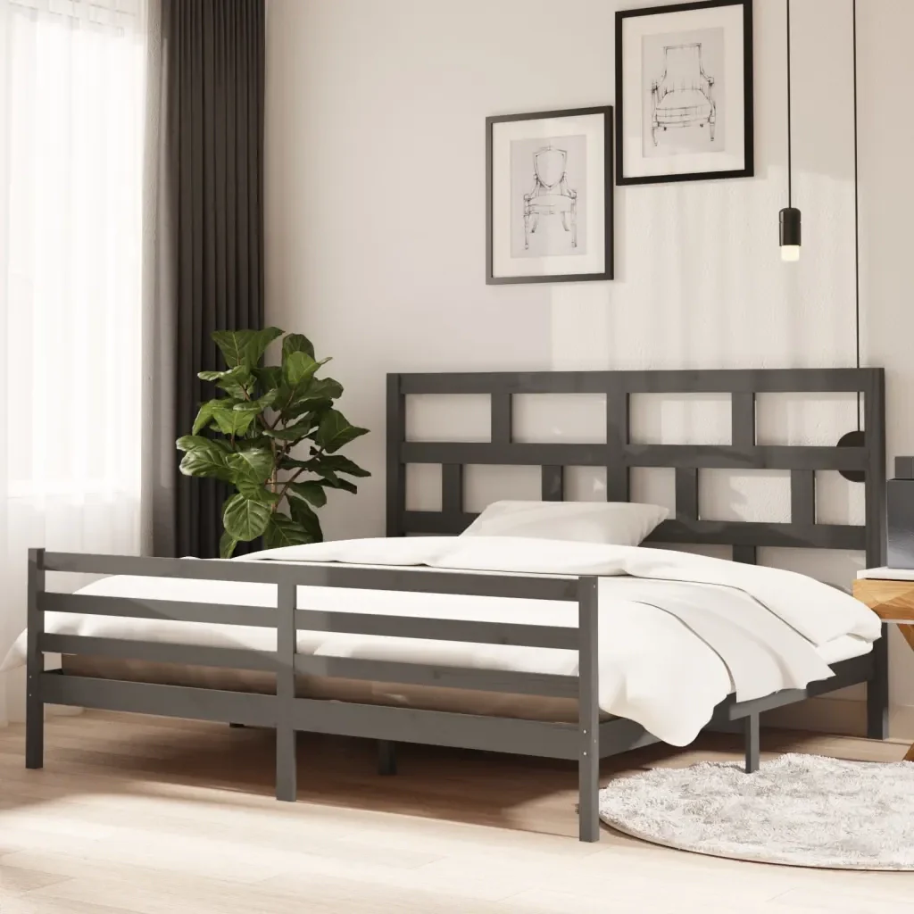Letto matrimoniale | Letto per adulti | Giroletto Grigio in Legno Massello di Pino 200x200 cm - Image 2