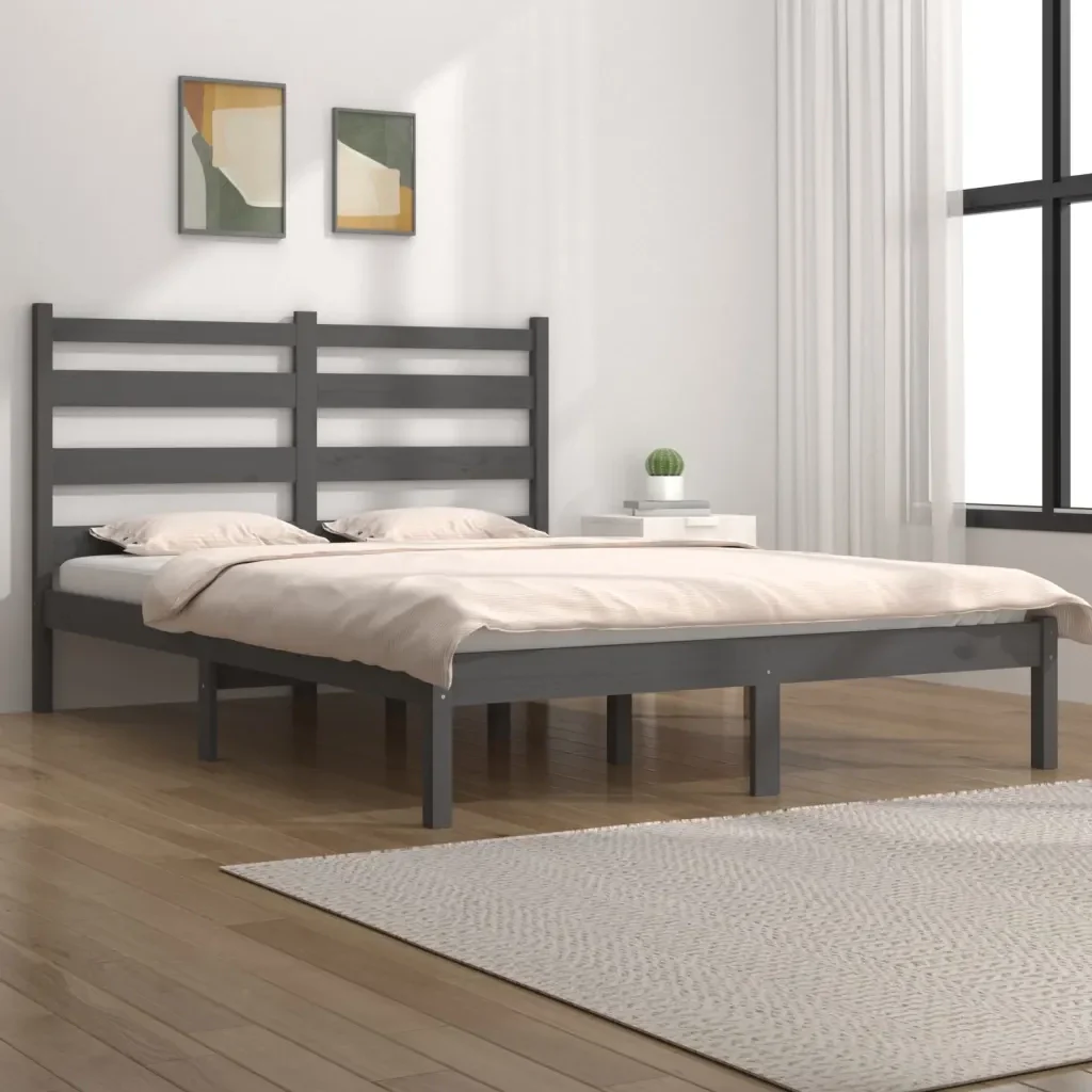 Letto matrimoniale | Letto per adulti | Giroletto Grigio in Legno Massello di Pino 200x200 cm - Image 2