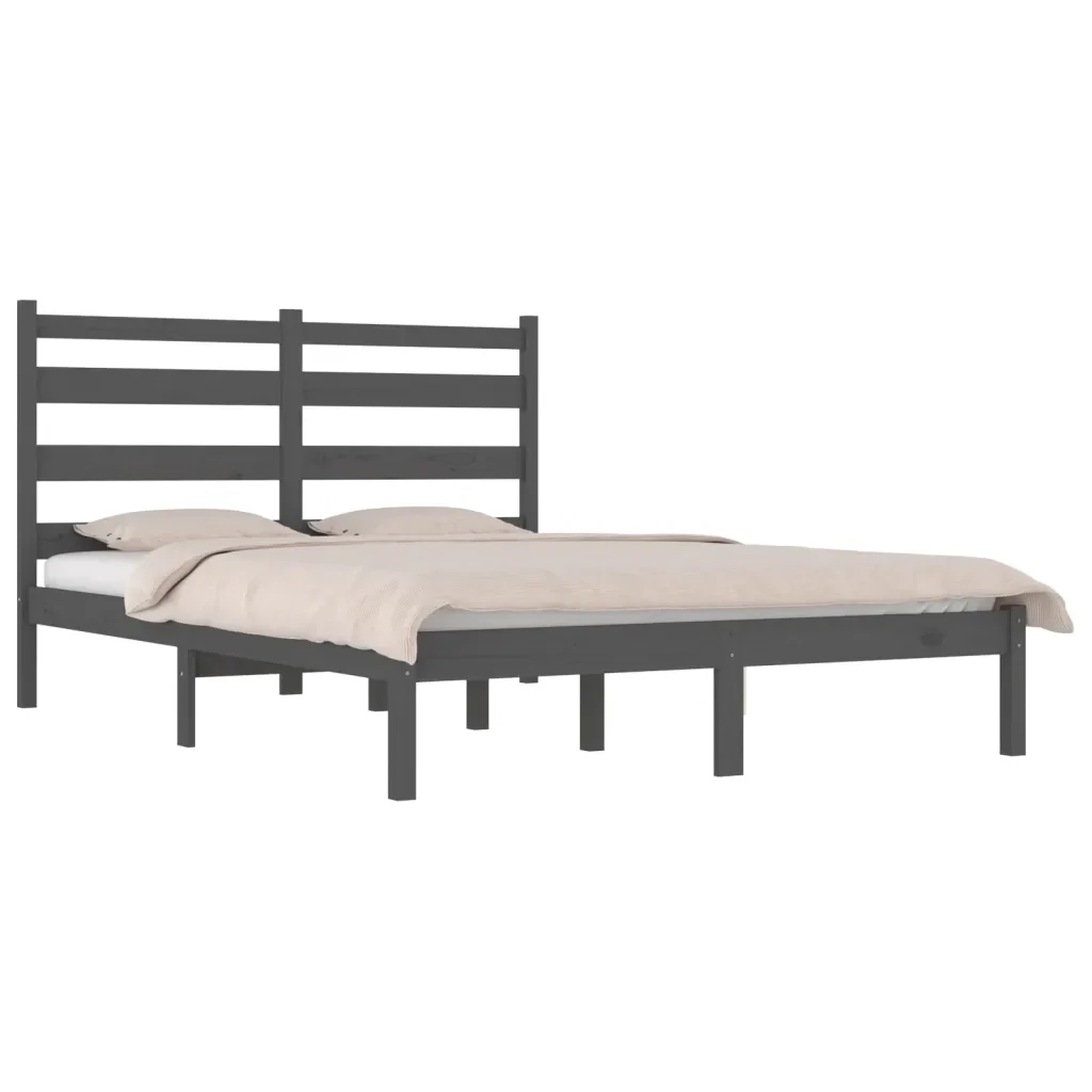 Letto matrimoniale | Letto per adulti | Giroletto Grigio in Legno Massello di Pino 200x200 cm - Image 3