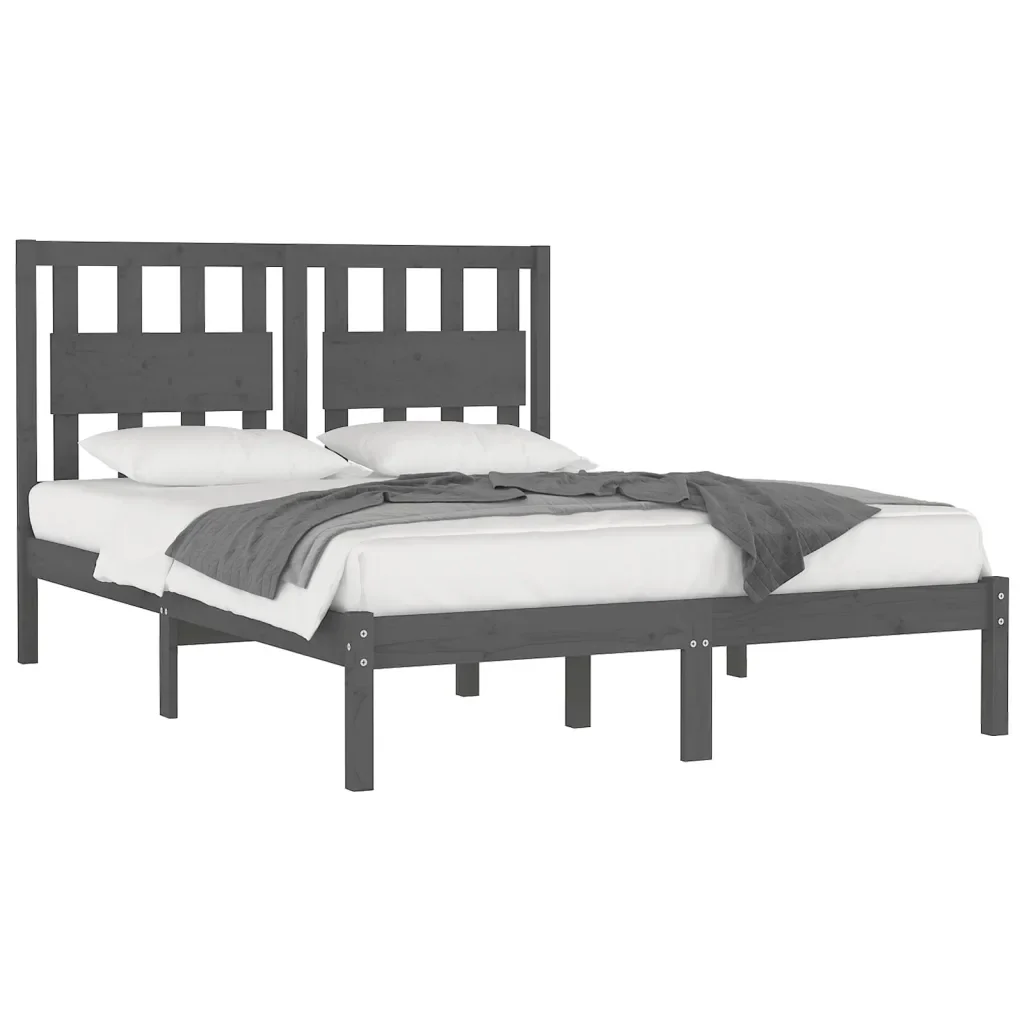 Letto matrimoniale | Letto per adulti | Giroletto Grigio in Legno Massello di Pino 200x200 cm - Image 4