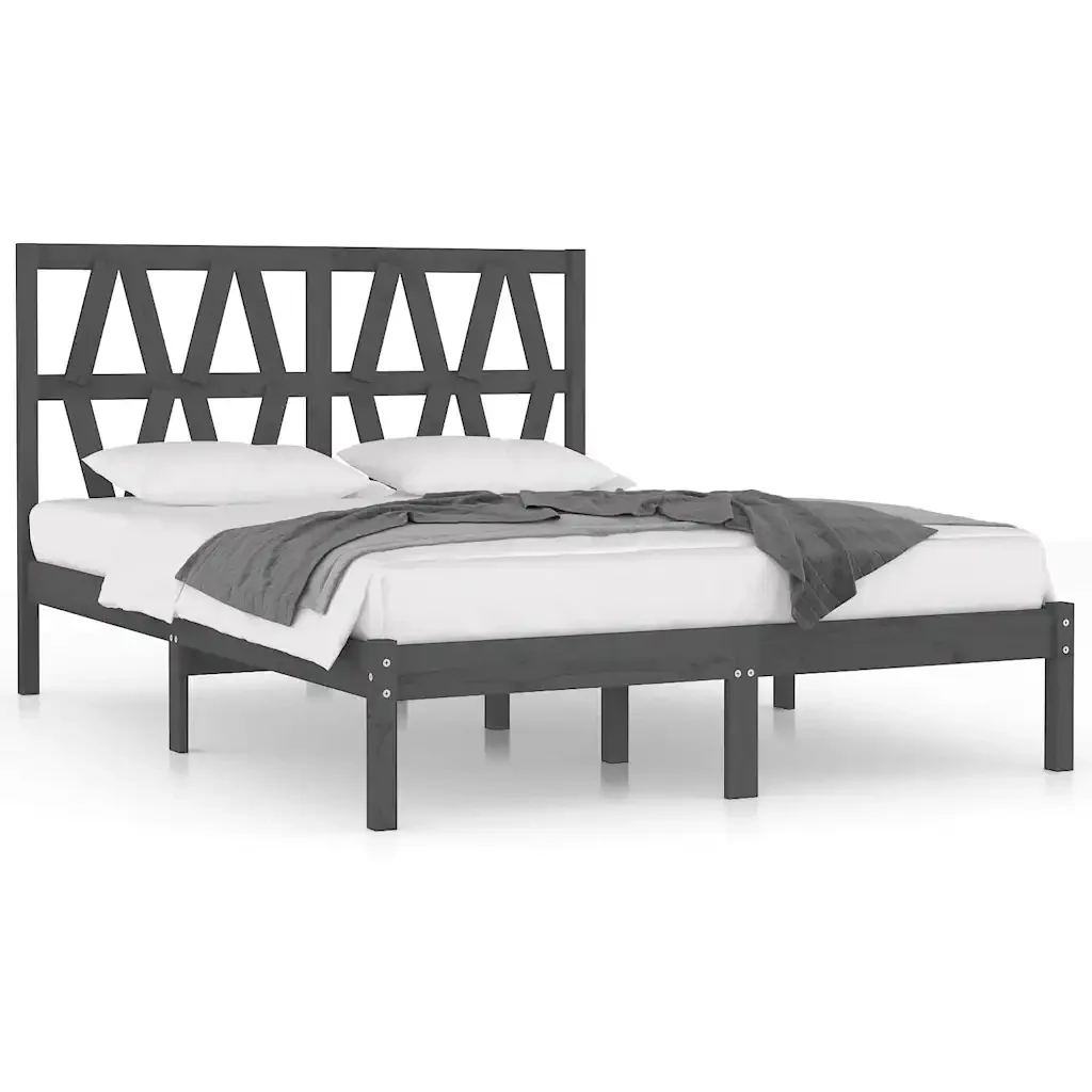 Letto matrimoniale | Letto per adulti | Giroletto Grigio in Legno Massello di Pino 200x200 cm