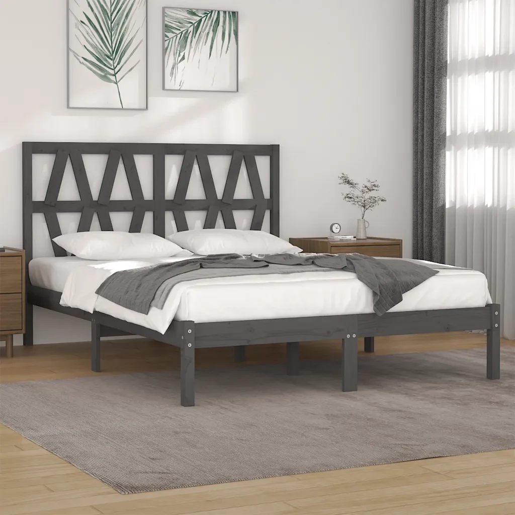 Letto matrimoniale | Letto per adulti | Giroletto Grigio in Legno Massello di Pino 200x200 cm - Image 2