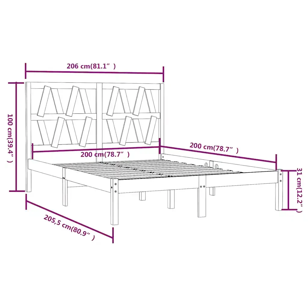 Letto matrimoniale | Letto per adulti | Giroletto Grigio in Legno Massello di Pino 200x200 cm - Image 6