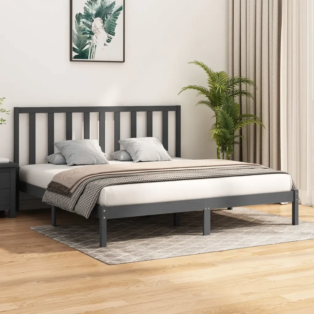 Letto matrimoniale | Letto per adulti | Giroletto Grigio in Legno Massello di Pino 200x200 cm - Image 2