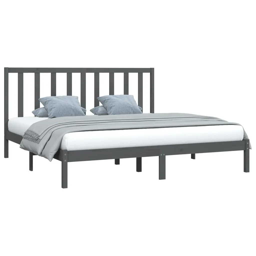 Letto matrimoniale | Letto per adulti | Giroletto Grigio in Legno Massello di Pino 200x200 cm - Image 3