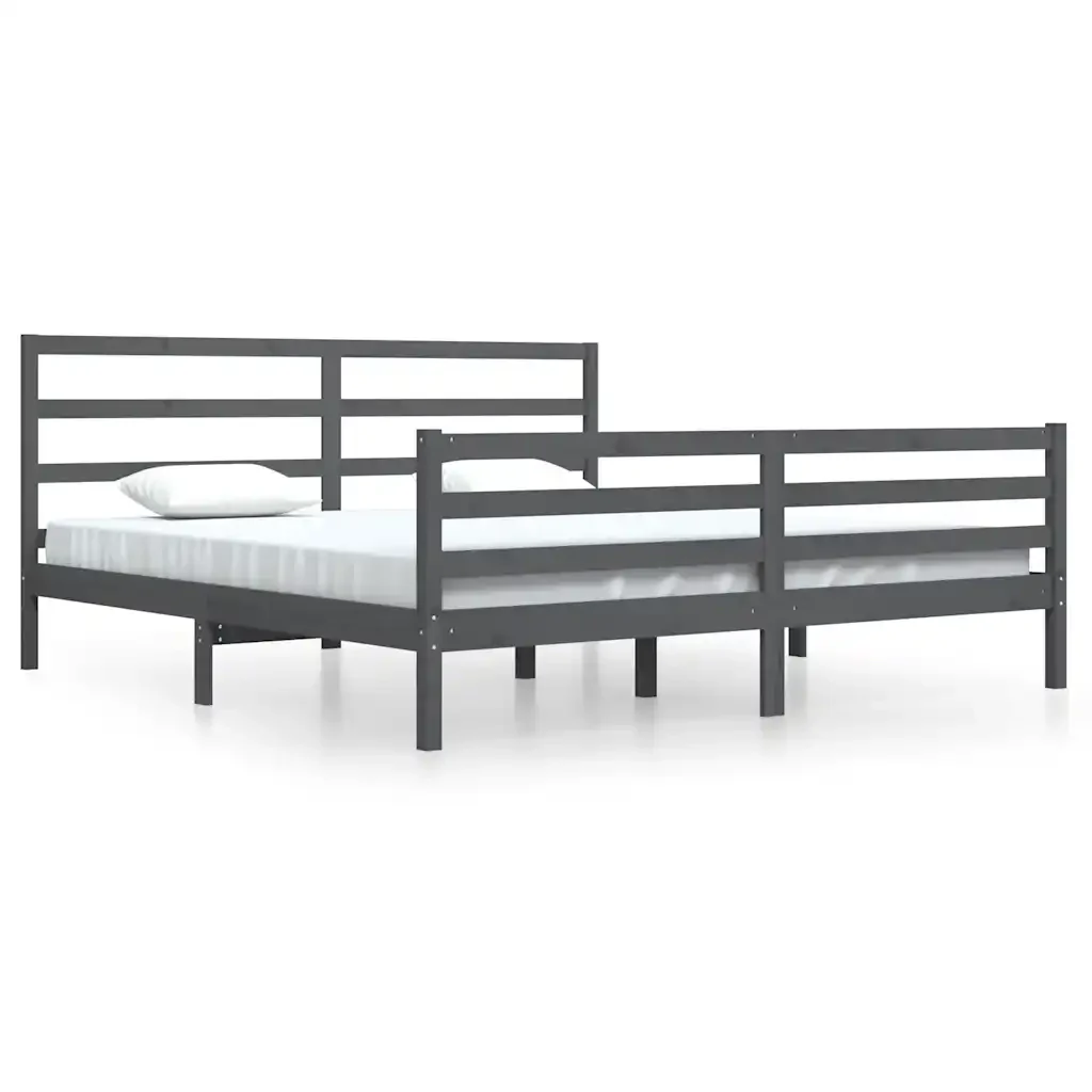 Letto matrimoniale | Letto per adulti | Giroletto Grigio in Legno Massello di Pino 200x200 cm