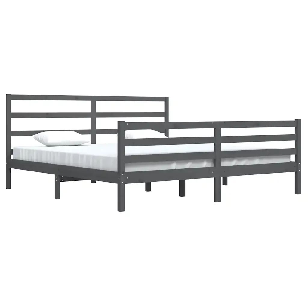 Letto matrimoniale | Letto per adulti | Giroletto Grigio in Legno Massello di Pino 200x200 cm - Image 4