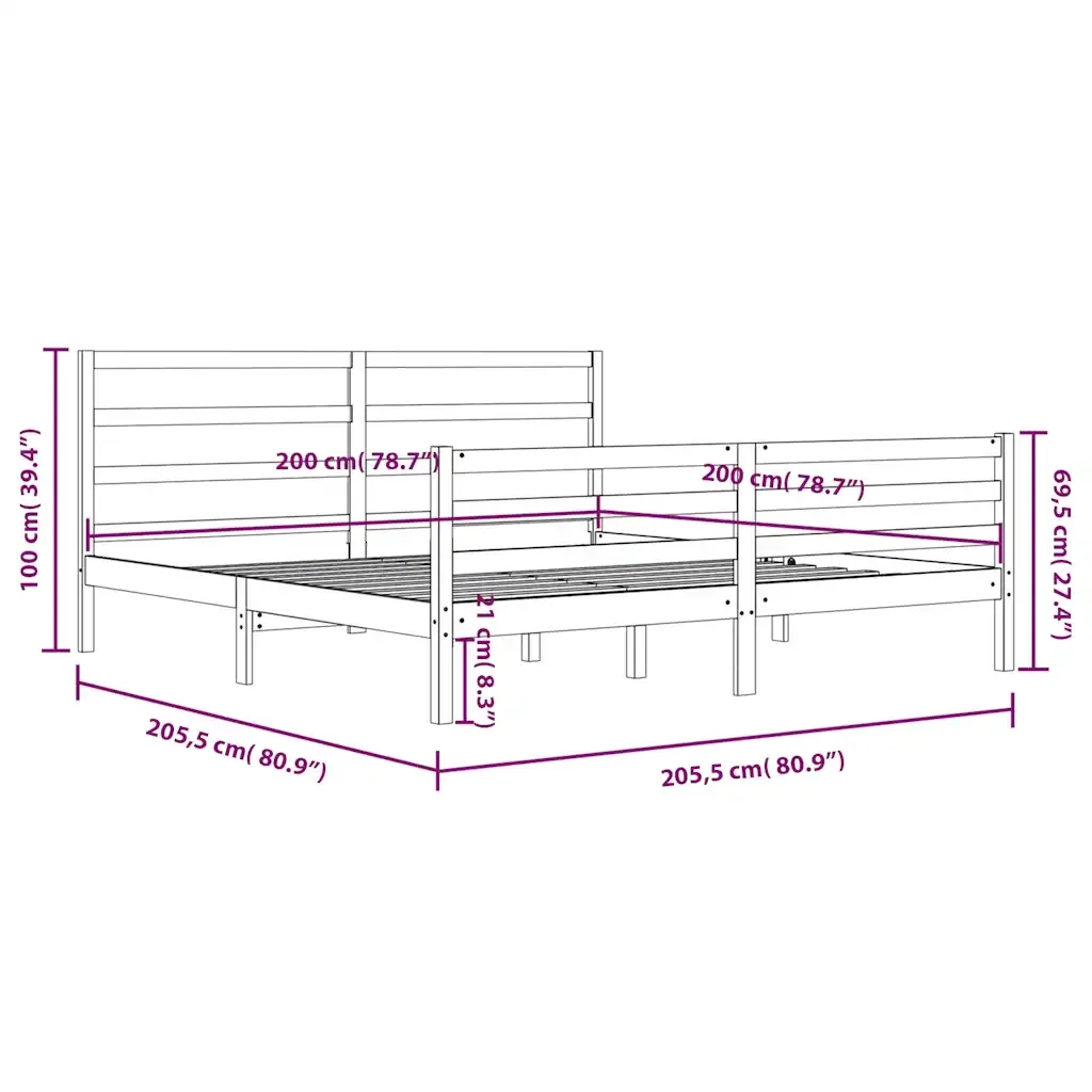 Letto matrimoniale | Letto per adulti | Giroletto Grigio in Legno Massello di Pino 200x200 cm - Image 6