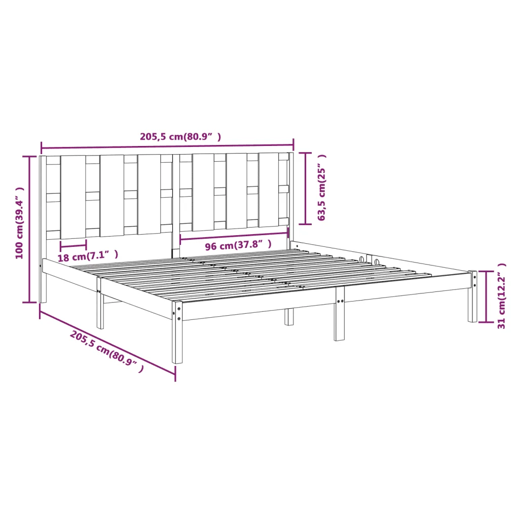 Letto matrimoniale | Letto per adulti | Giroletto Grigio in Legno Massello di Pino 200x200 cm - Image 6